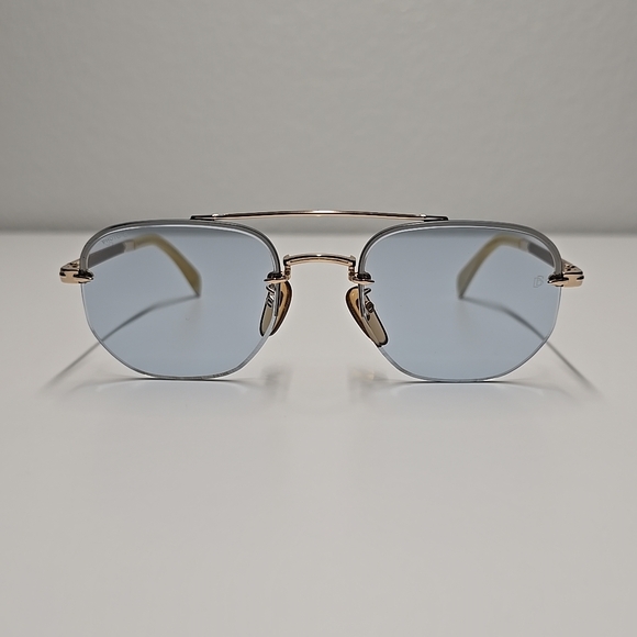 David Beckham DB 1078/S IDA-QZ A 53 Mens Gold Semi Oval Frame Blue Lenses Rim - Picture 1 of 13